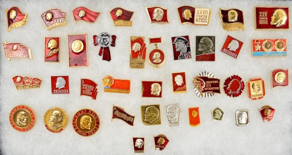 Lot of 40 Soviet Lenin Pins: Lot of 40 Soviet Union Lenin pins. Pins are made from plastic. All pins are different and are in very good condition. See photos.