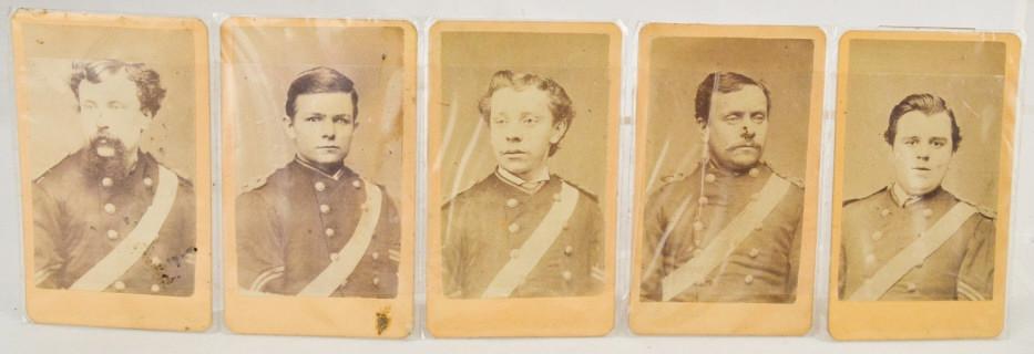 5 CDV's of Military Soldiers: Includes five CDV's of soldiers that look like they are from the same unit. All photographed by Jas. R. Pearson, Pittsburg, Pennsylvania. See photos for condition.