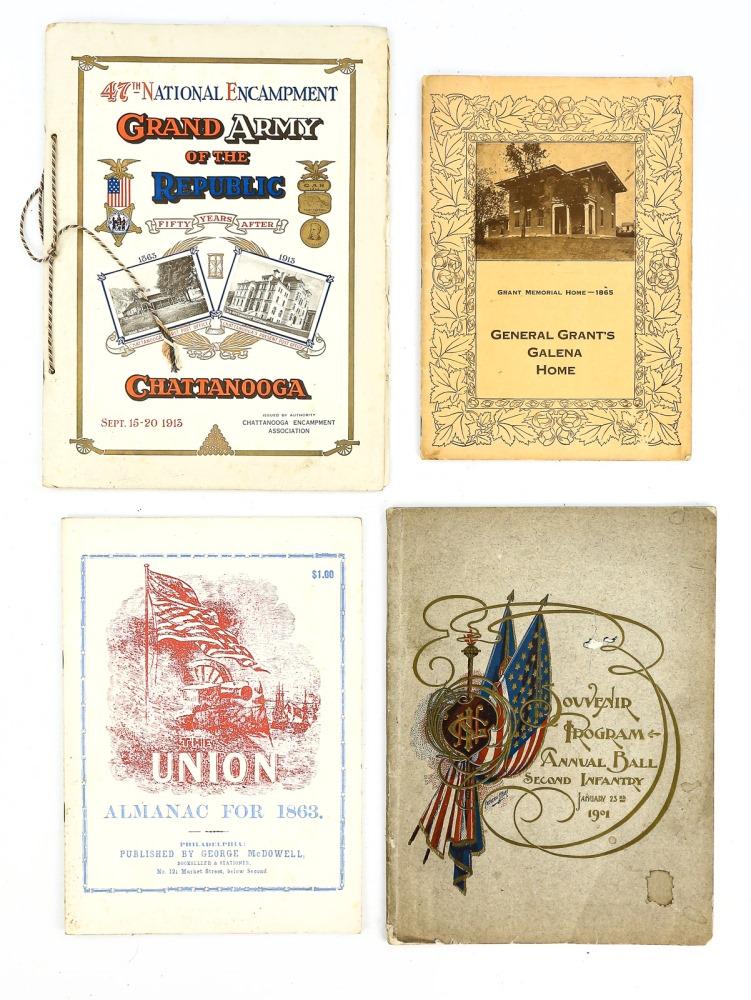 Post Civil War Booklets: Civil War booklets printed after the war detailing events of the 47th National Encampment, tour guide information about General Grant's house in Galena, and other information on the Civil War. Booklet