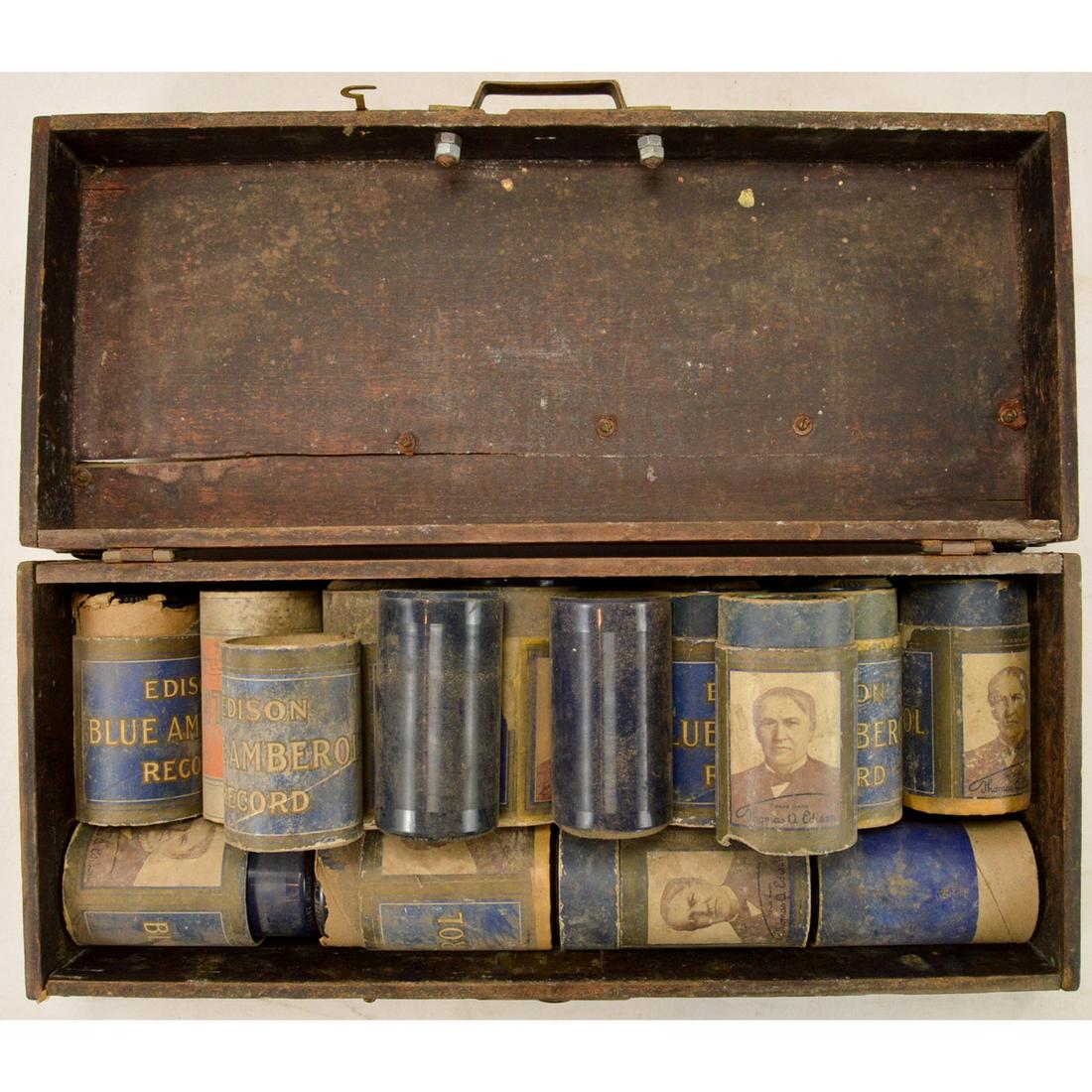 14 Edison Blue Amberol Records in Wood Case (1 of 4)