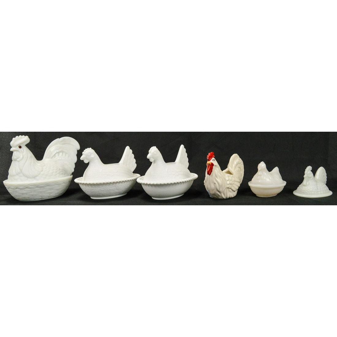 6 Milk Glass Chickens Covered Dishes (1 of 5)