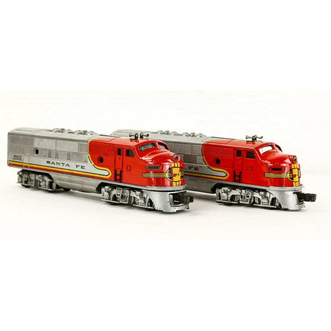 Lionel Post War Santa Fe 1950 F3 Trains: Lionel Post War Santa Fe 1950 F3 Trains, A-B-B-A, good condition. Untested. Shipping: After your invoice is paid, our Shipping Department will contact you with a quote for postage and handling for you