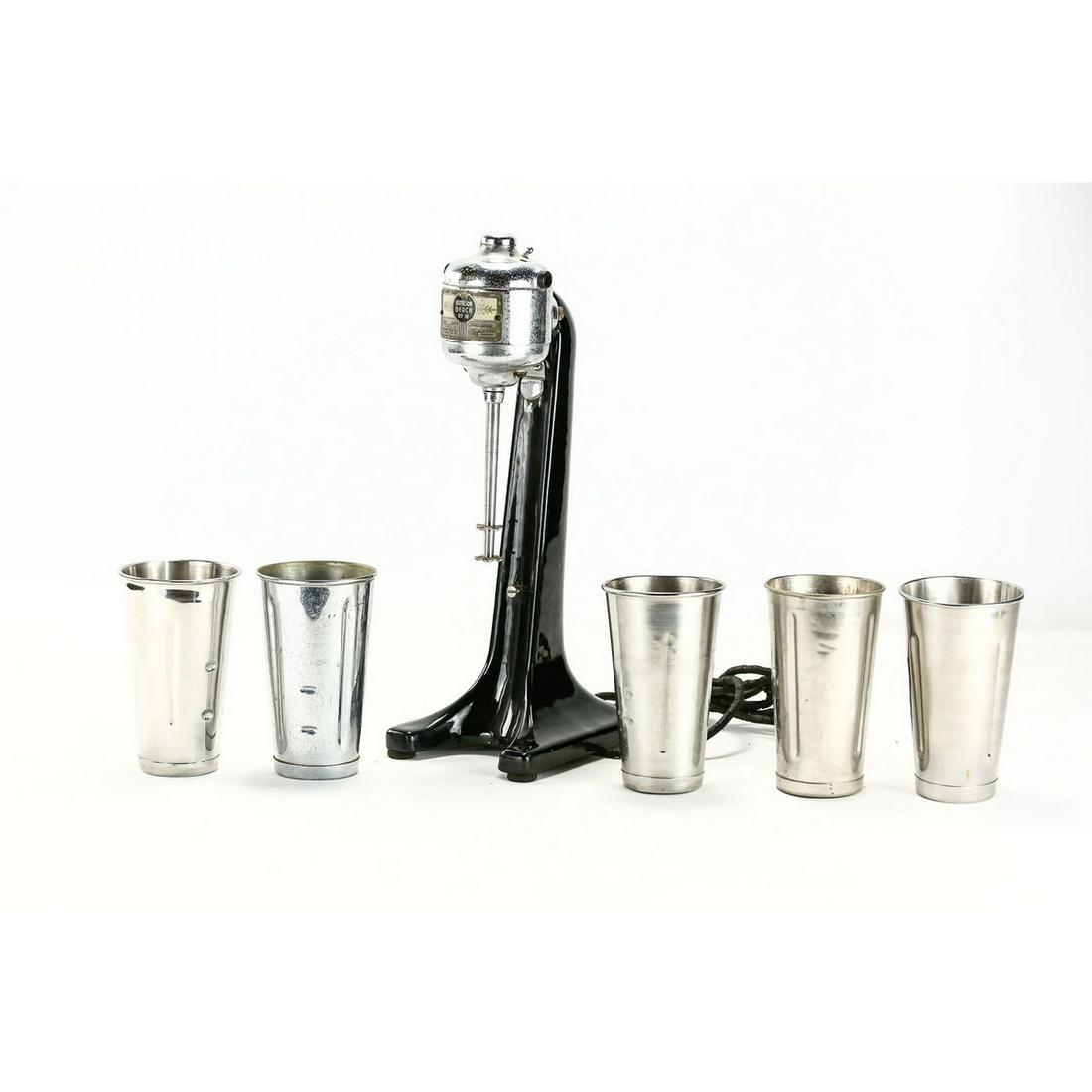 Vintage Hamilton Beach Porcelain Malt Blender: Vintage Hamilton Beach Porcelain Malt Blender Milkshake Mixer, rare color, black porcelain malt blender including five metal cups, chrome could use some cleaning, porcelain and cups in good condition,