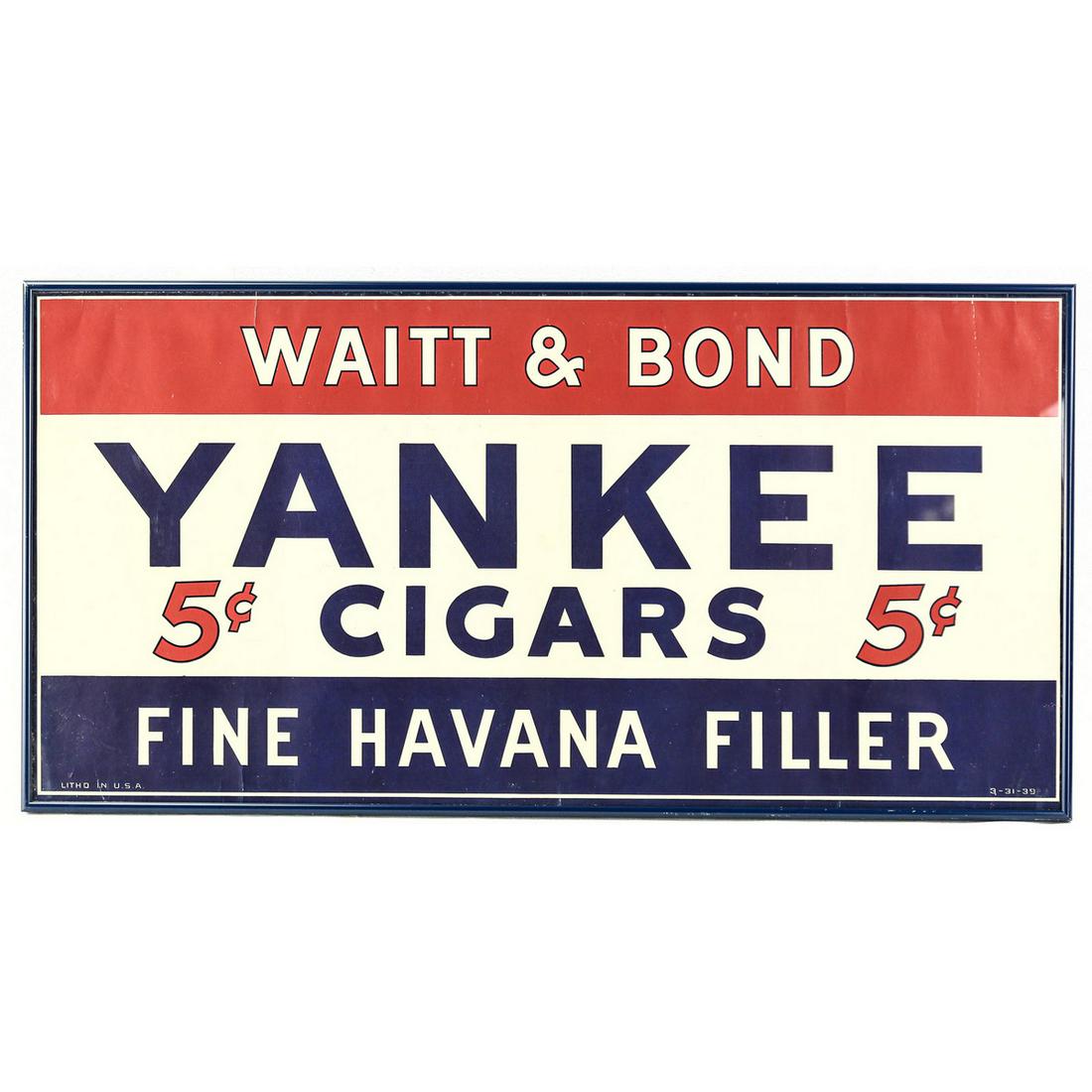 Vintage "Yankee" 5 Cent Cigar Sign Poster