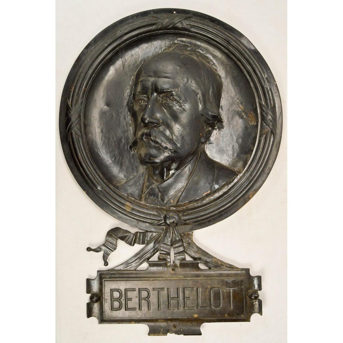 Vintage Monumental Bronze Wall Plaque Marcellin Be: Vintage Monumental Bronze Wall Plaque Of Marcellin Berthelot, A very detailed 3-D style bronze wall plaque of a relief bust, life size, of Marcellin Berthelot, a French chemist known for developing th
