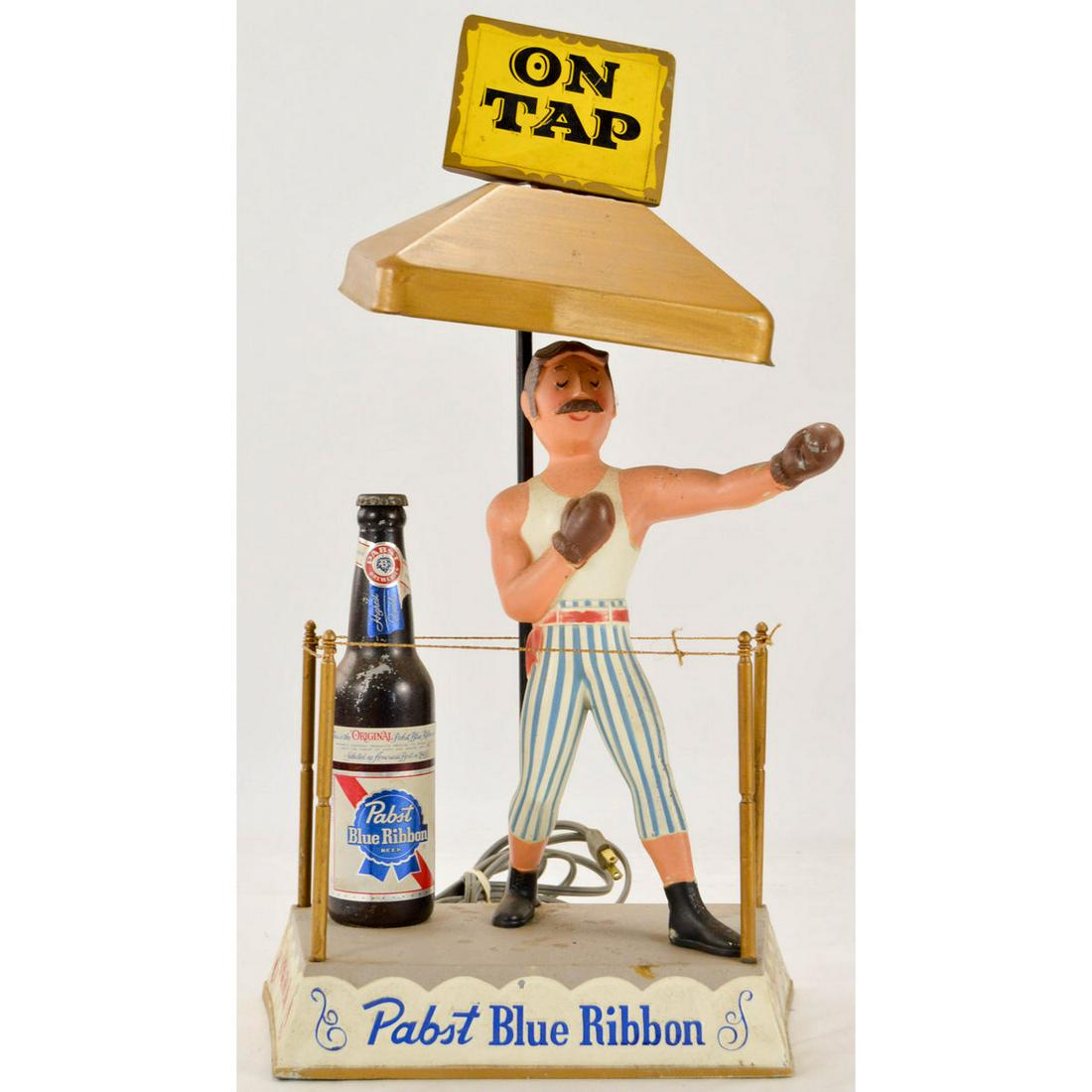 Pabst Character Advertising Light Bar Display: Vintage Advertising Pabst Character Light Bar Display, A vintage, looks to be all metal, bar bottle display light advertising Pabst Blue Ribbon Beer, a small amount of paint missing from bottle, good 