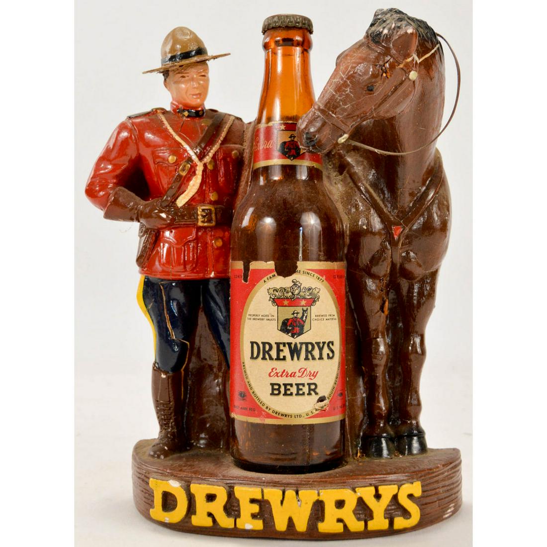 Vintage Advertising Drewrys Beer Chalk Bar Display: Vintage Advertising Drewry's Beer Chalk Bar/Saloon Display, Vintage chalk bar display advertising Drewry's Beer, has the sought after mounted policeman who might be Dudley and his trusty horse, the bo