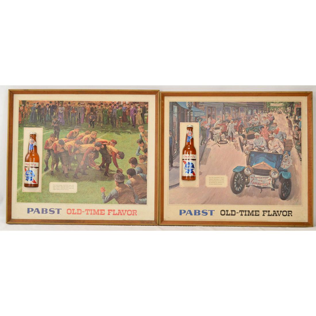 Lot of 3 Vintage Advertising Pabst Beer Bar Displa: Lot of 3 Vintage Advertising Pabst Beer Bar/Saloon Display, Lot of 3 vintage wood and cardboard bar displays advertising Pabst Blue Ribbon Beer, first is showing an old time, high wheel bicycle race,