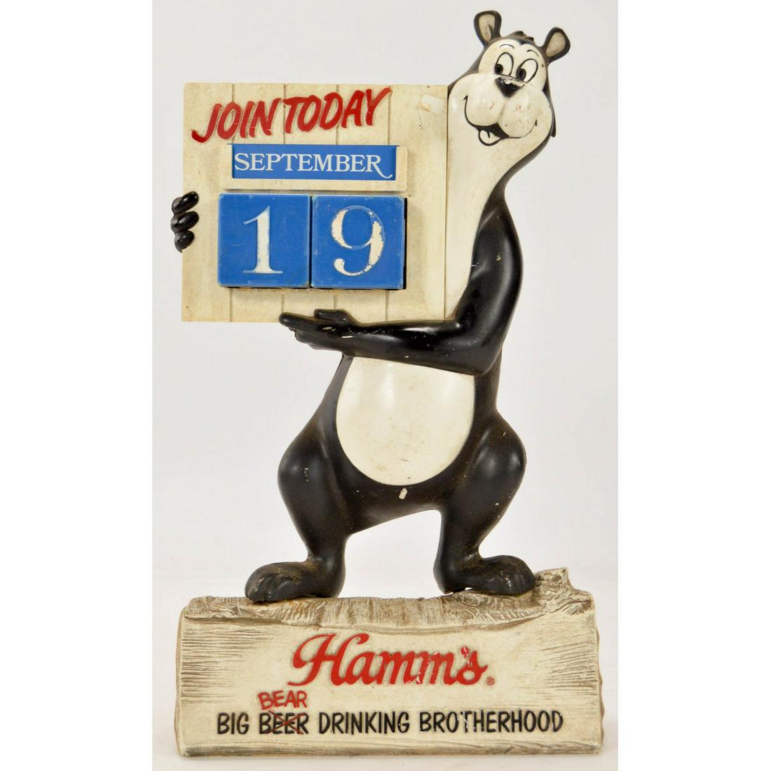 Vintage Advertising Hamm's Bear Calendar: Vintage Advertising Hamm's Bear Calendar, Vintage character advertising calendar display advertising the sought after Hamm's Bear, a plastic character style display, color is good, some light scuffs a