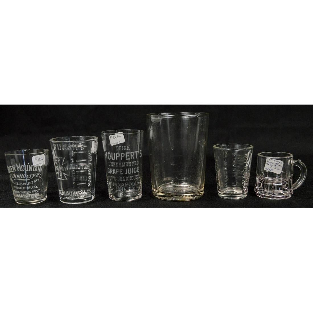 Lot of 6 Vintage Glass Mugs & Measure Cups, Whiske: Lot of 6 Vintage Glass Mugs, Coffee Measuring Cups, Whiskey Glasses, Lot of 6 various glasses and mugs, first coffee ground measuring cup, mounts under coffee grinder, hard to find, 3.75" high, second