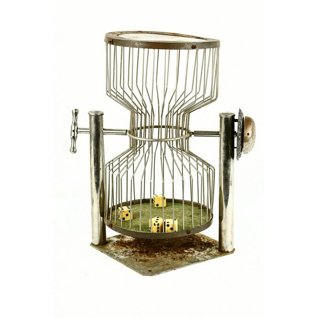 Antique Chuck A Luck Dice Roller: The Chuck A Luck or birdcage as it was sometimes called, was a casino game where players would bet on the outcome of 3 dice being rolled inside the cage by the dealer. Cage has some rust on the base a