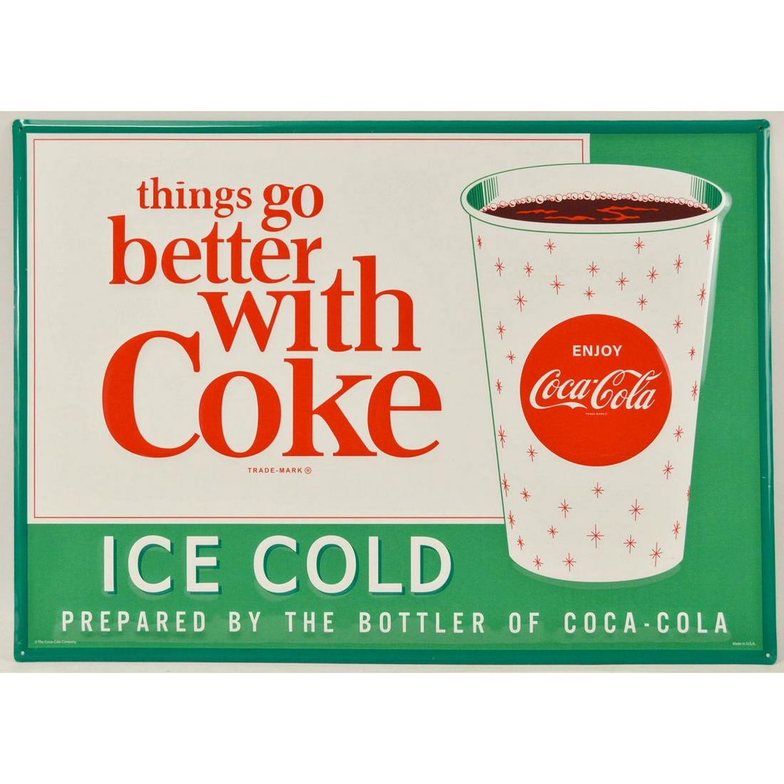 Coca-Cola Metal Sign: Coca-Cola Metal Sign, Things Go Better With Coke, metal sign, modern reissue by Stout Sign Company St Louis. 19" x 29"