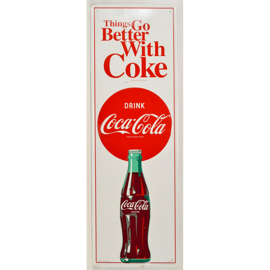 Coca-Cola Sign Things Go Better With Coke: Coca-Cola Sign Things Go Better With Coke metal sign, Modern reissue. 18" x 54"
