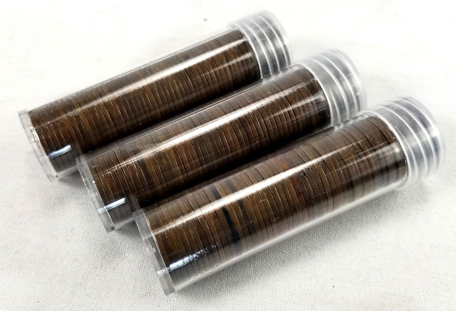 3 Rolls Unsearched Wheat Pennies: Lot includes 3 rolls of wheat pennies. All pennies in this lot are wheat, but they have not been sorted or searched.