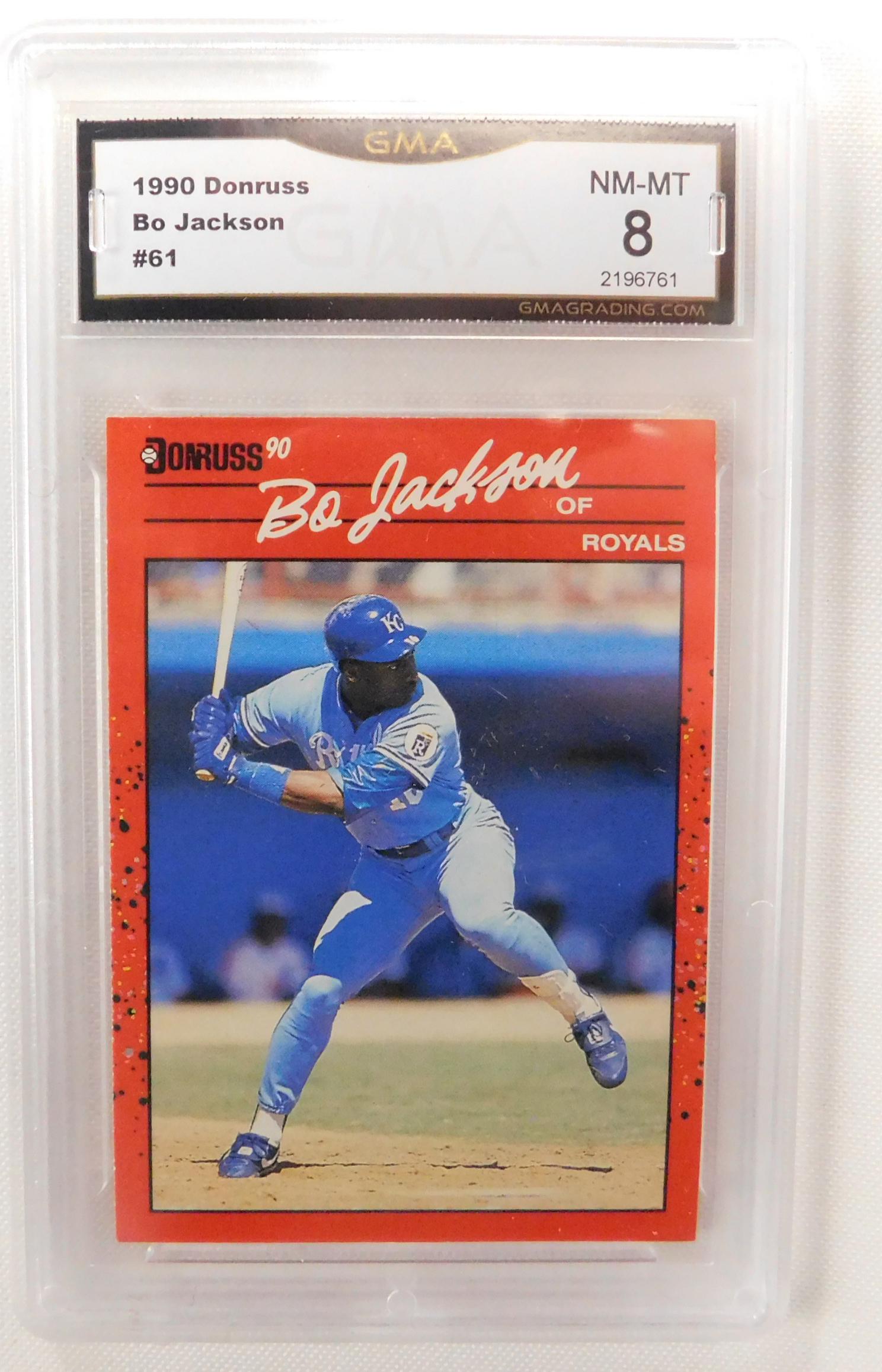 GMA Graded 1990 Donruss Bo Jackson Baseball Card: 1990 Donruss Bo Jackson #61 baseball card. Graded 8. See photos.