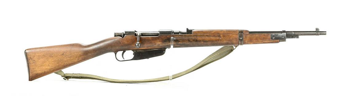 Italian Carcano 7.35 Caliber Rifle: Italian Carcano Rifle 7.35 Caliber, 1939 dated, carbine model, designed for folding removal bayonet, incorrect sling, very good condition for age, no visible import mark, see photos. Serial #G6494