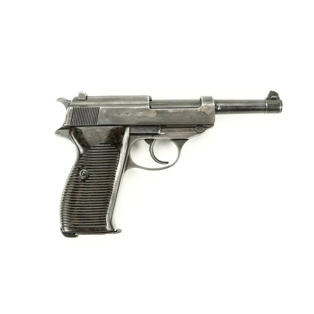 WWII German P38 Walther Pistol w/Proof Marks: WWII German P38 Walther Pistol w/Proof Marks, overall good condition with matching numbers on the 3 serial numbers that we can see, marked "AC43", has waffen mark next to serial number followed by "SS