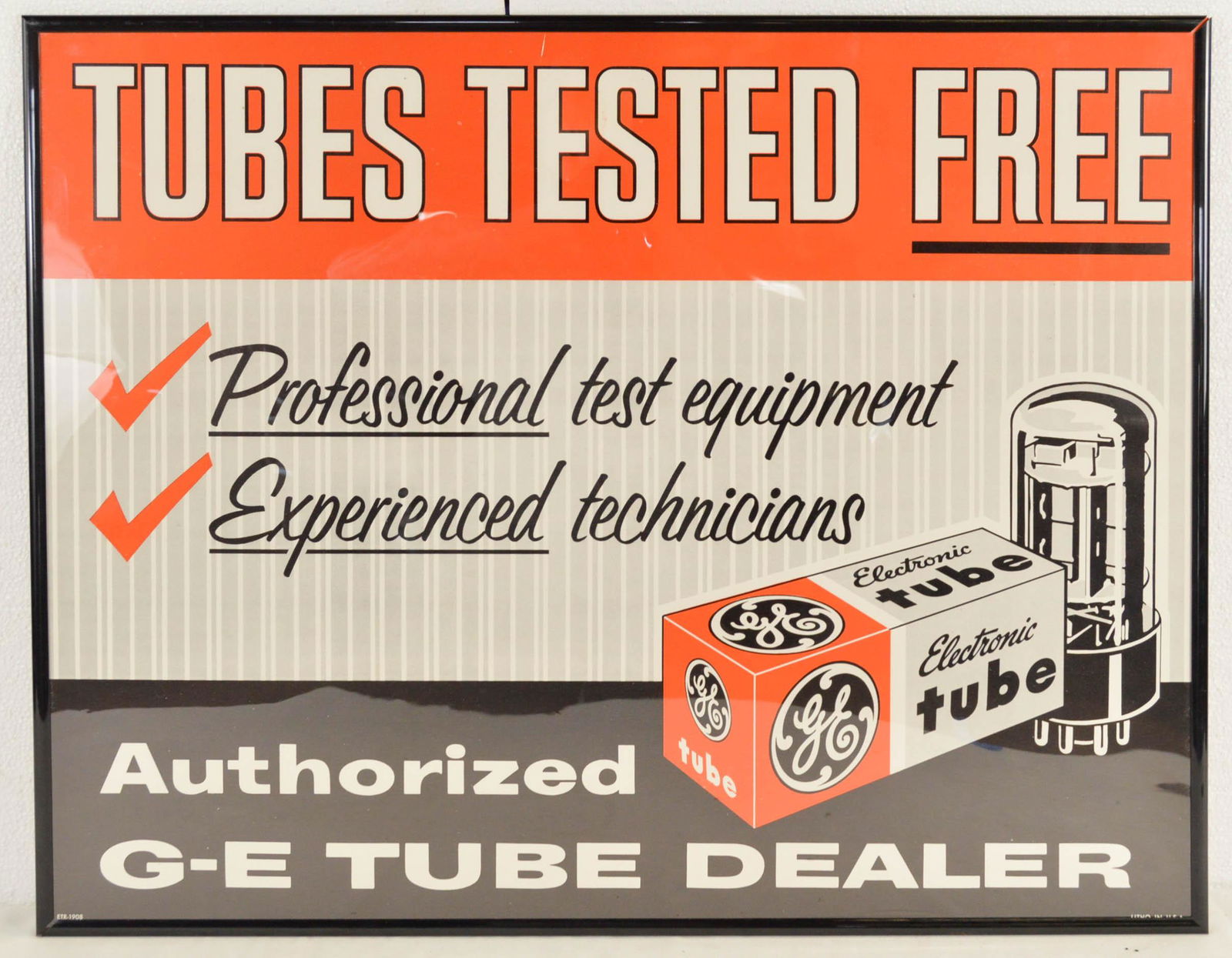 1950s Original General Electric Tube Advertisement: 1950s Original General Electric Tube Advertisement. In very good condition in aftermarket frame.