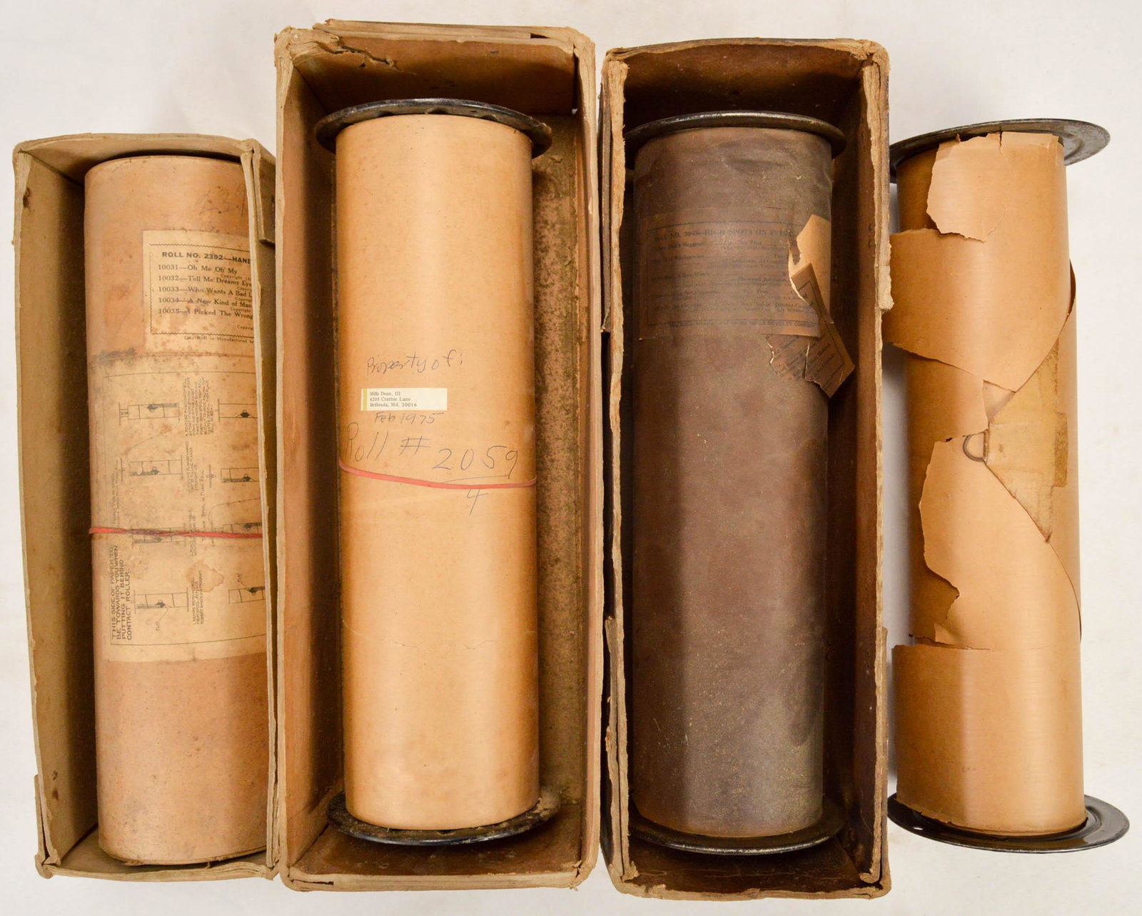 Lot of 4 Mills Violano Piano Rolls: Roll # 2059 2392 3093. See photos.