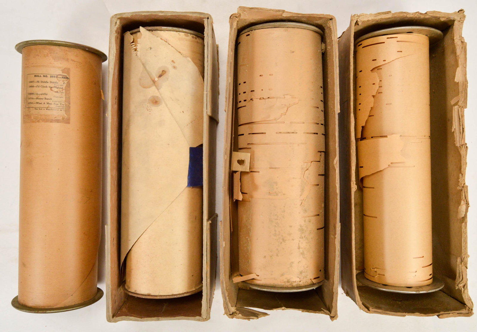 Lot of 4 Mills Violano Piano Rolls: Poor condition. See photos.