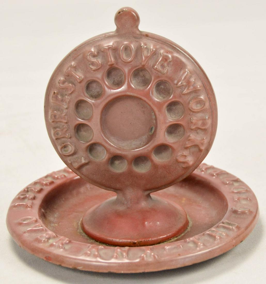 Vintage Cast Iron Microphone Forrest Stove Works: Vintage Cast Iron Microphone Forrest Stove Works. In fair shape. See photos.