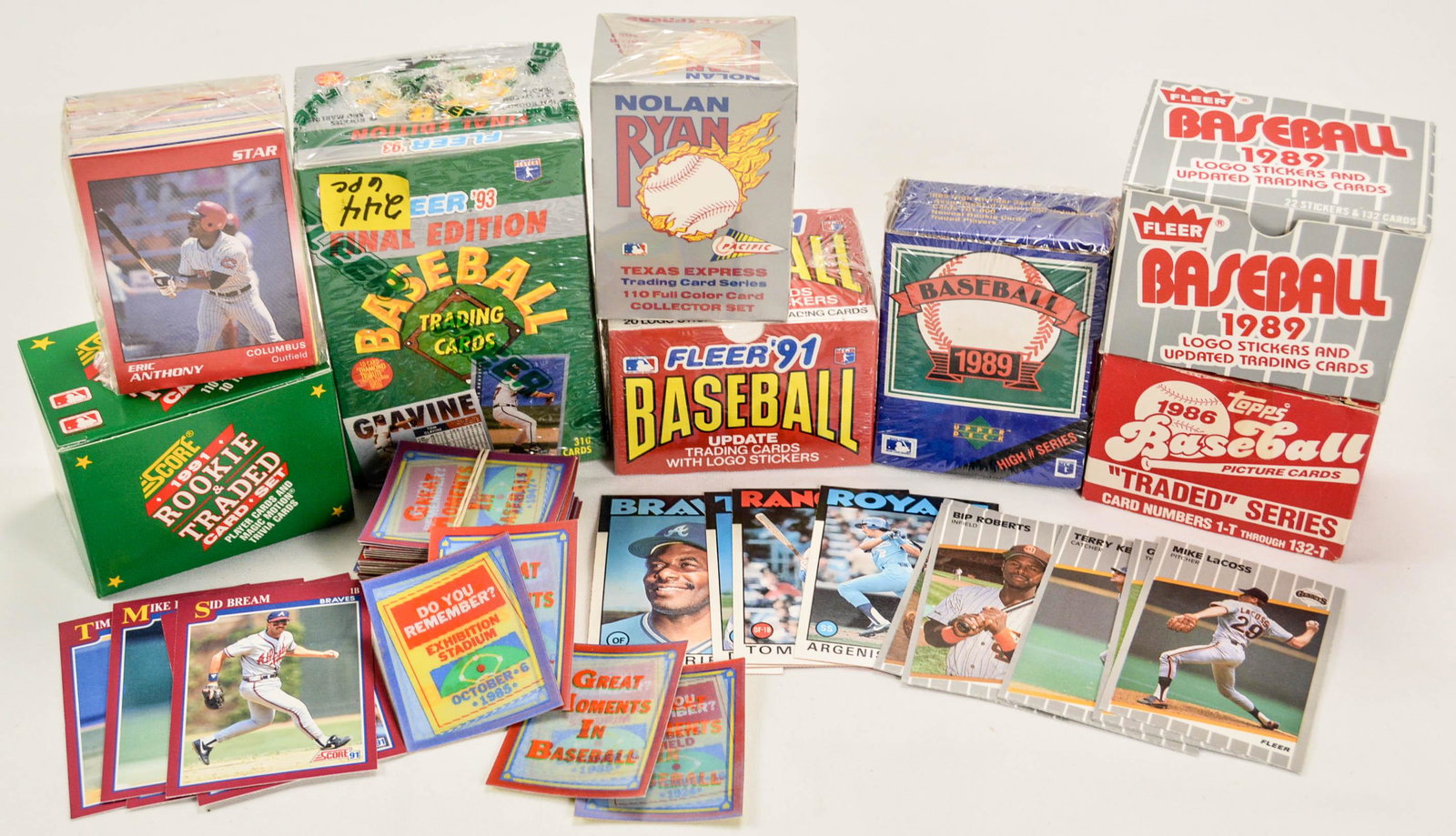 Lot of Baseball Card Boxes Mixed: Lot of Baseball Card Boxes Mixed. Incudes unopened Fleer 93 Final Edition Baseball Trading cards. Unopened 1989 Upper Deck High # Series. Unopened Nolan Ryan Texas Express 110 Full Color Card set. Uno