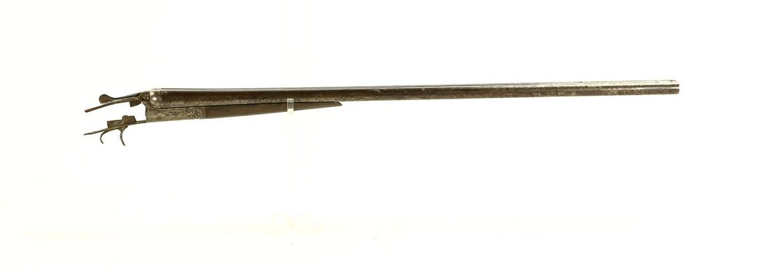 German DB Barrel w/Fore End & Trigger Assembly: Includes double trigger assembly, Has patina. Measures 30". Marked Amtlich Vierpach Geprueft U. Eingeschossev. Liit Staerkstep Laduno Arauchlosen Pulvers. For display only. See photos.