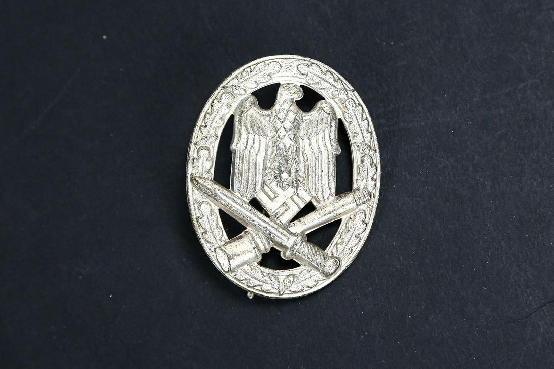 WWII German Army General Assault Badge: WWII German Army General Assault Badge. Made/marked Ruldolph Souval. Missing post, likely GI tunic removed.