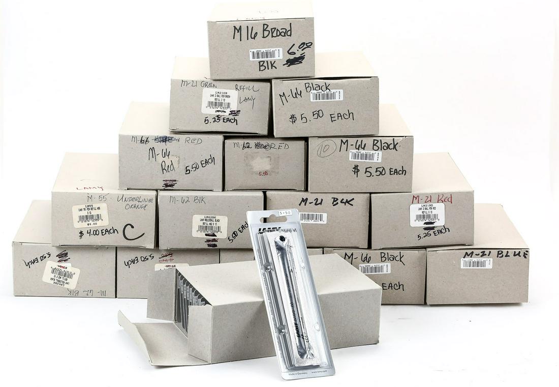 Lamy Ballpoint Refill Lot: Lamy Ballpoint Refill Lot. Includes 36 M66 black, 3 M66 red, 11 M16 black, 9 M21 black, 12 M21 red, 14 M21 blue, 8 M21 green, 10 M55 underline orange, 27 M62 black, 4 M62 red.