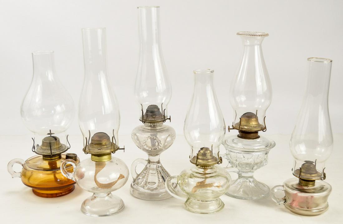 Various Kerosene Glass "Finger" Lamps (6) (1 of 17)