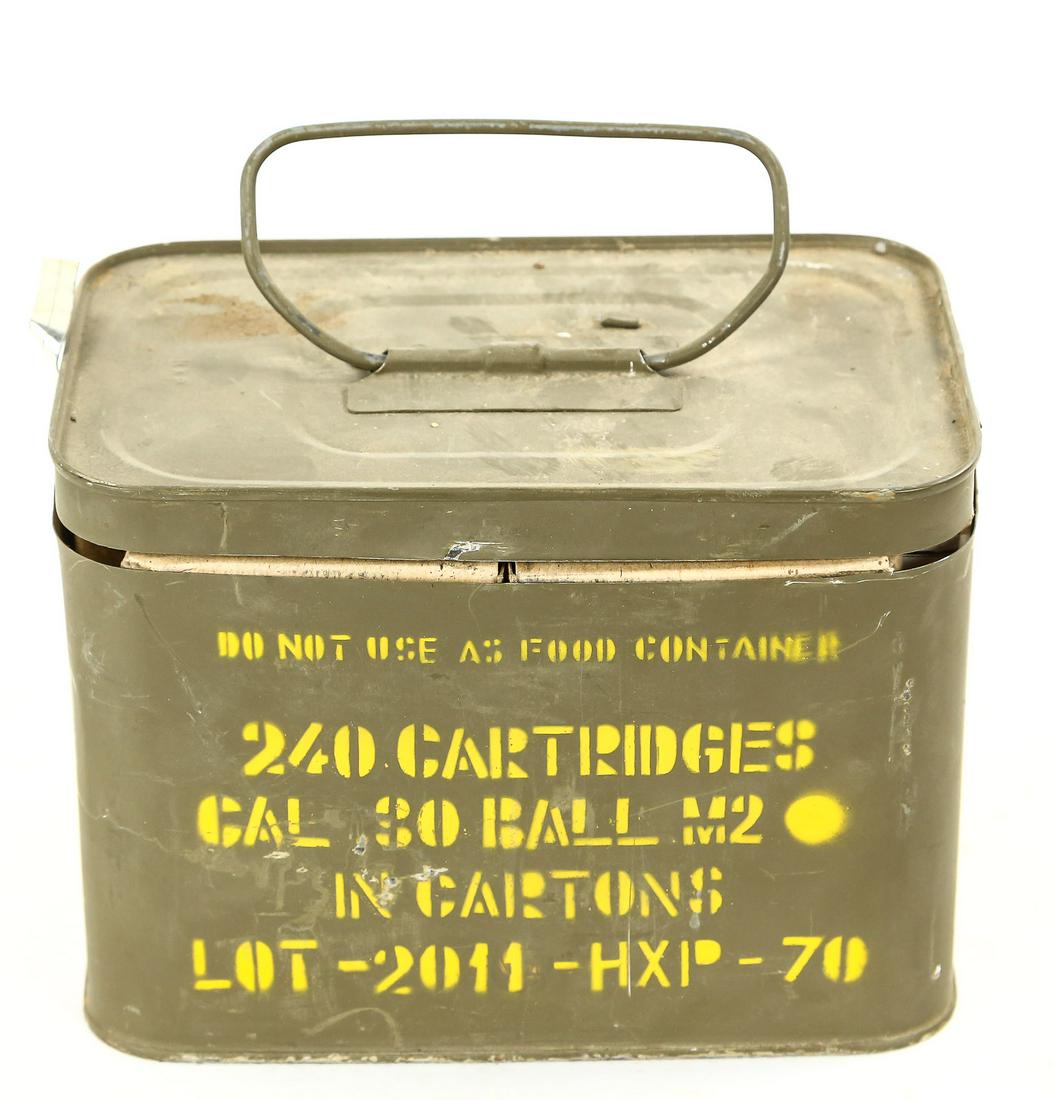 240 Rounds of .30-06 Ammo: Lot contains approximately 240 rounds of .30-06 M2 ball ammo in partially opened spam can. Can is marked "240 Cartridges/Cal .30 Ball M2/In Cartons/Lot -2011-HXP-70". Ammo can key is missing and half