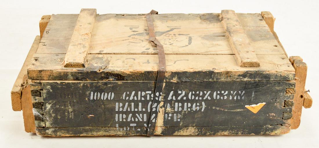 Sealed 1000 Round Iranian .30-06 Ball Ammo Crate: A sealed ammo crate of Iranian .30-06/7.62x63 ammo. Crate is unopened though crate handles are broken. See photos.