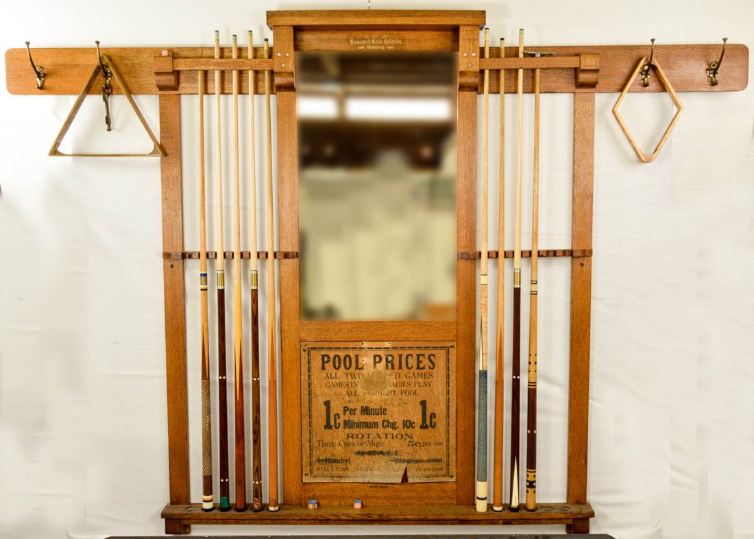 Oak Brunswick Combination Pool Cue & Coat Rack (1 of 6)