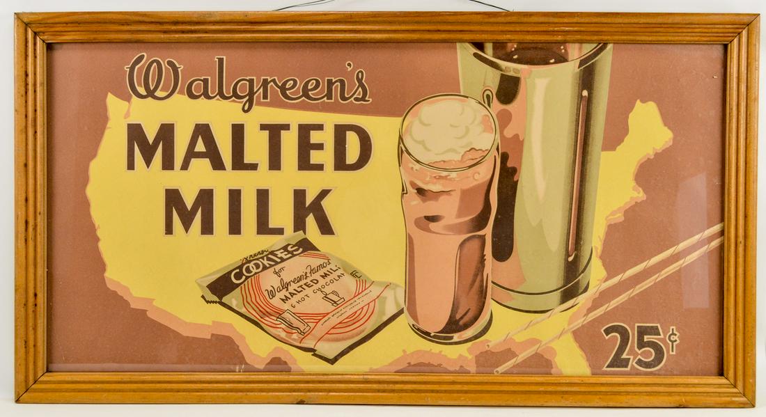 Large Framed Walgreen's Malted Milk Sign (1 of 4)