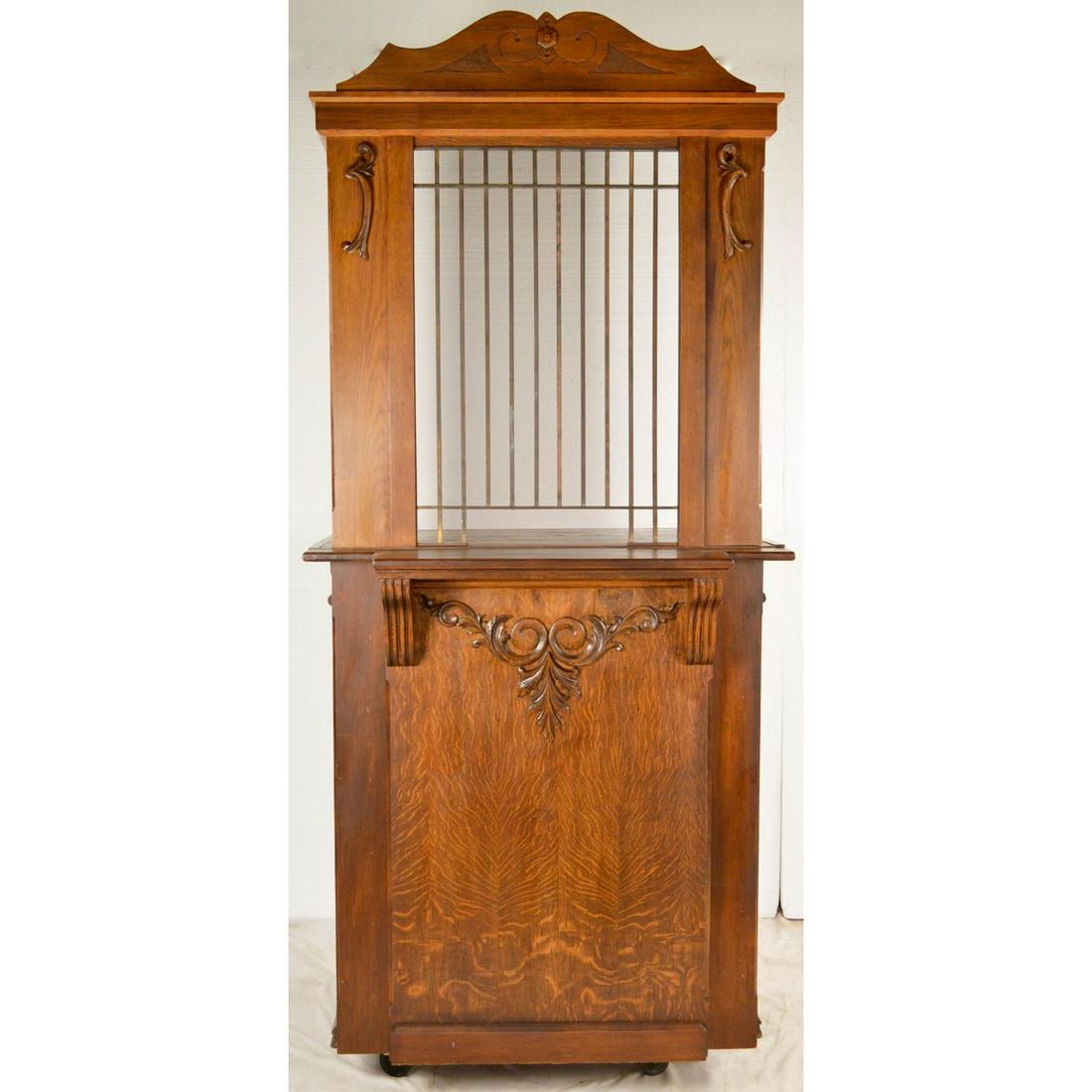 Antique Bank Teller Post Office Oak Cage And Desk (1 of 11)