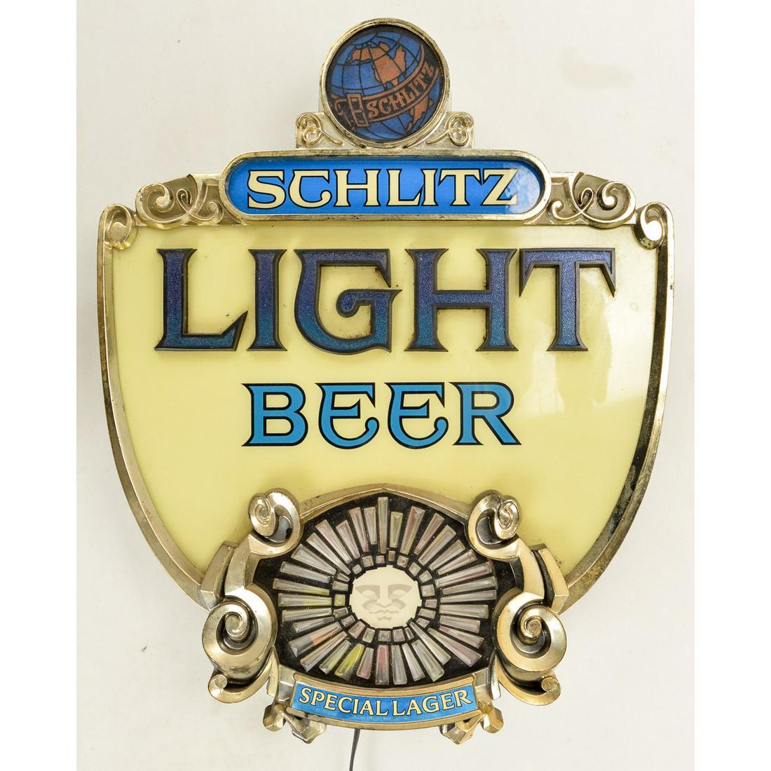 Schlitz Beer Light Up Sign: Single sided light up sign for Schlitz beer. Sign still lights up and is in very good used condition. Measures 21.5"T x 17"W.
