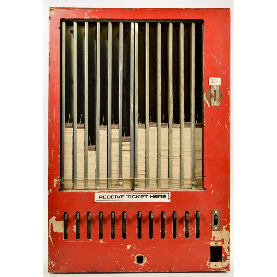 1950s/60s Horoscope/Pull Tab Machine: Full of hundreds of unused pull tabs. Good candidate for restoration. Missing lock. See photos. Measures 17.25"W x 25"T x 7.5"D