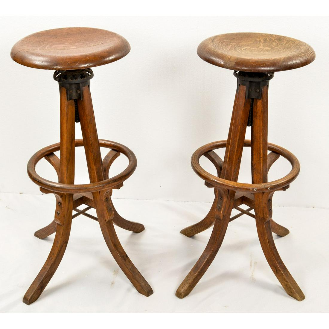 2 Wooden Pool Hall/Saloon Bar Stools (1 of 8)