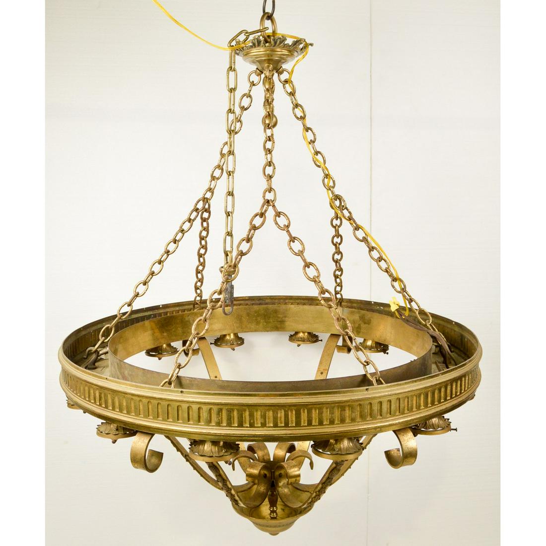 Large Brass Bank Style Chandelier (1 of 9)