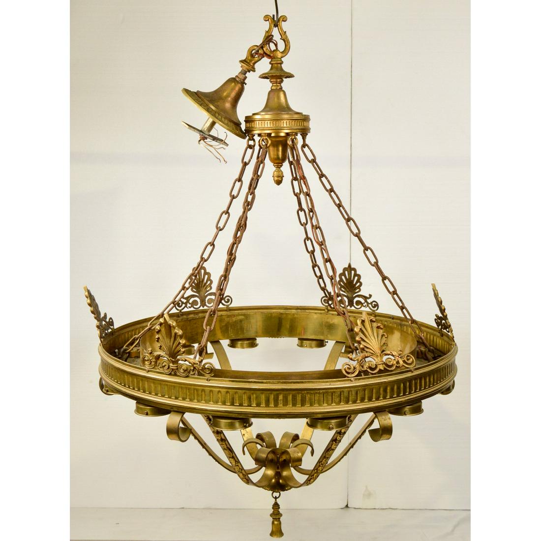 Large Brass Bank Style Chandelier (1 of 10)
