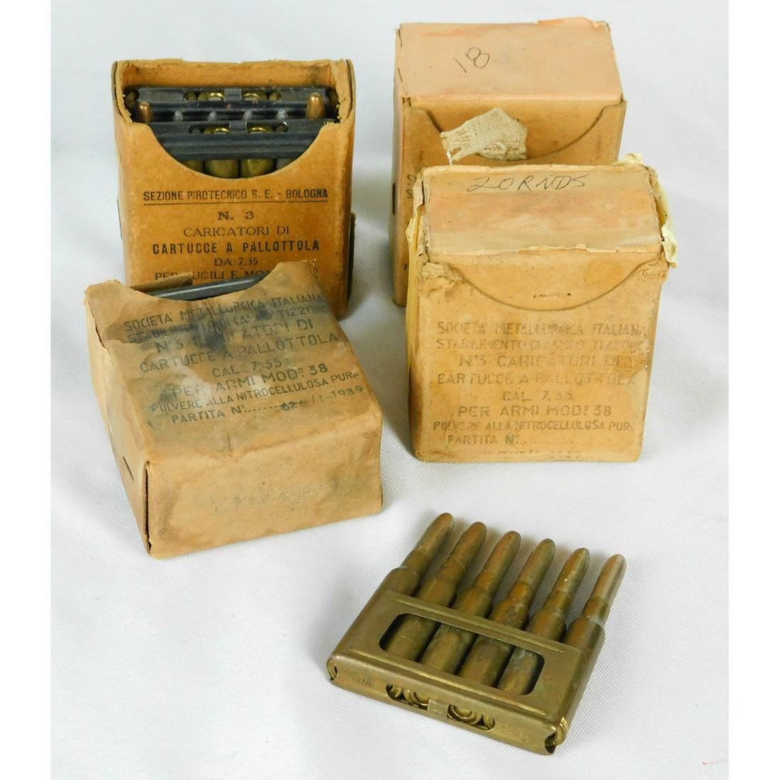 Approx 79 Rounds 7.35 cal. 38 Italian Ammo: 4 boxes + 3 boxes marked Italian Society of Metallurgy (Societa Metallurgica Italiana) circa 1939 See Photo(s)
