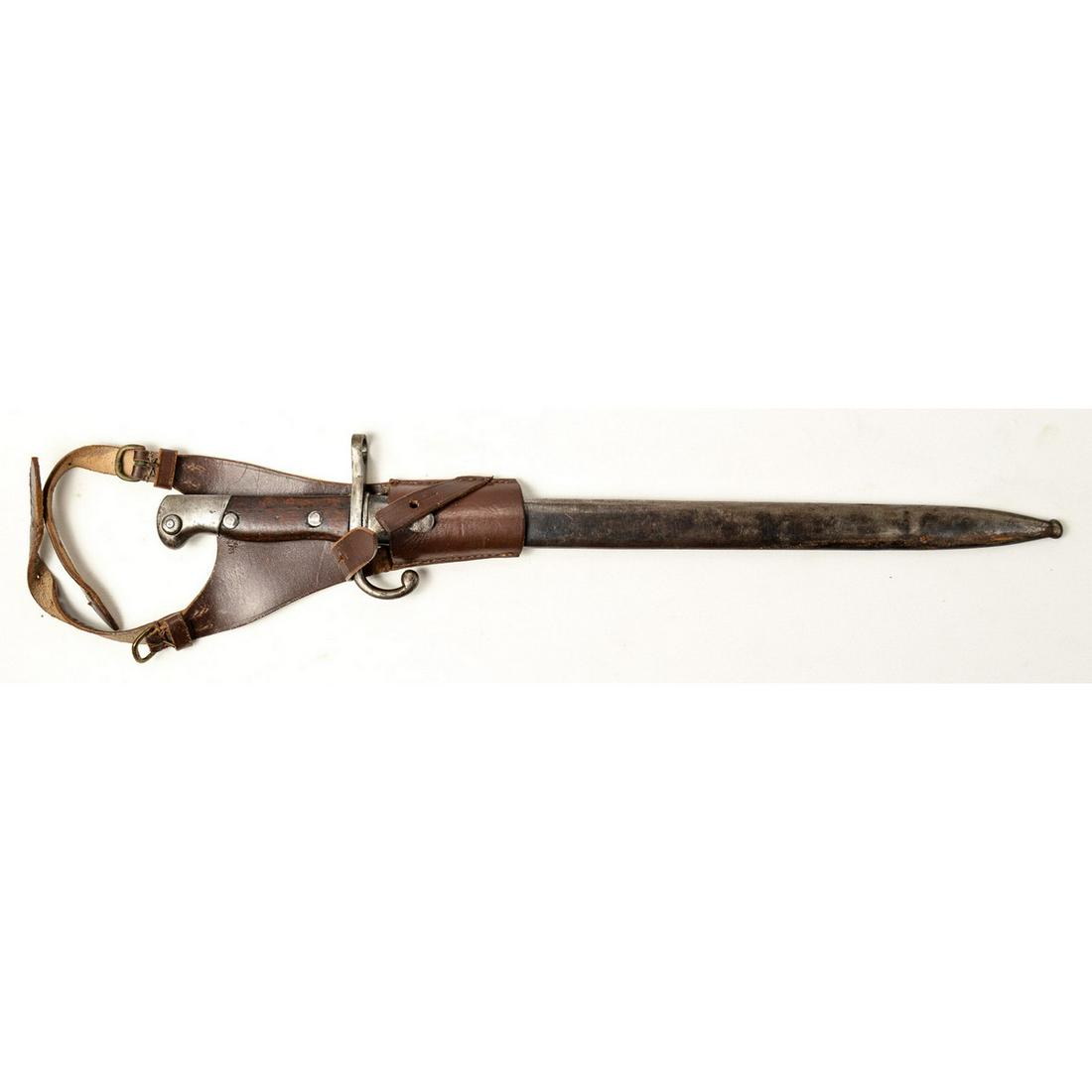 M1909 Argentine Bayonet & Scabbard: A M1909 Argentine bayonet made by Weyersberg Kirschbaum & Co, Solingen. Bayonet is numbers matching to scabbard and Argentine crest is intact on ricasso. Bright blade in good condition with some minor