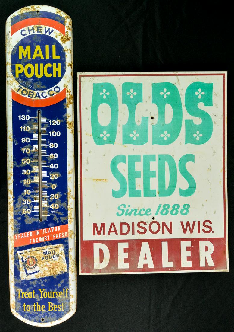 Mail Pouch Thermometer, Old Seeds Sign (1 of 2)
