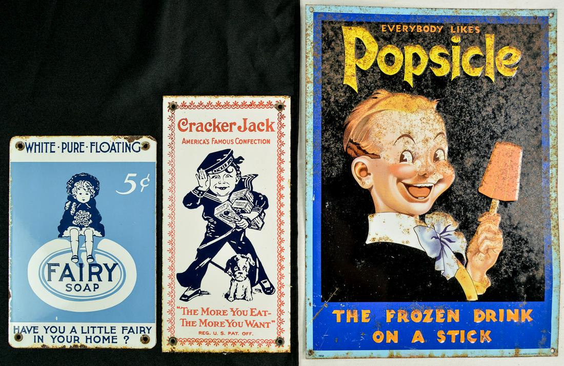 3 Advertising Signs Cracker Jack, Popsicle (1 of 2)