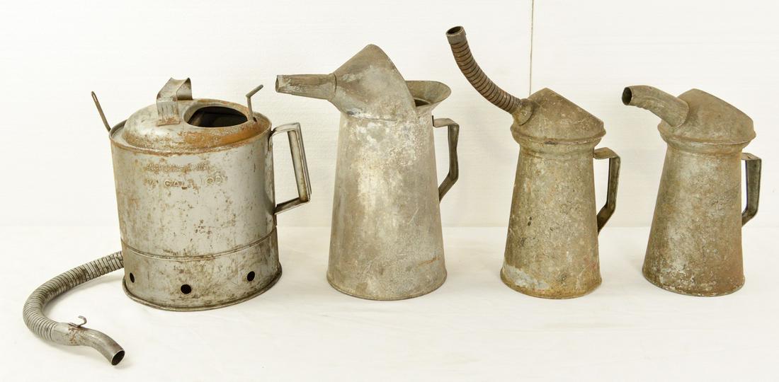 Lot of 4 Gas Station Oil Cans: Assorted sizes. Good used condition with normal wear. See photos.