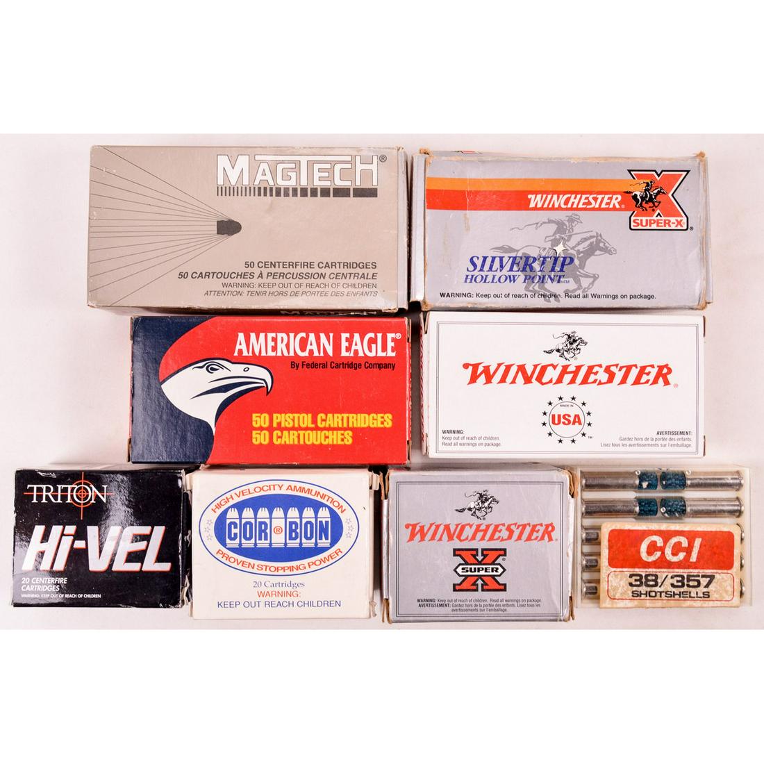 Lot of Misc. Modern Handgun Ammo: Lot contains a variety of modern handgun ammo for calibers such as .357 Magnum, 9mm Luger, .40 S&W, .450 SMC, and 9x23 Winchester. See photos for more detail on ammo.