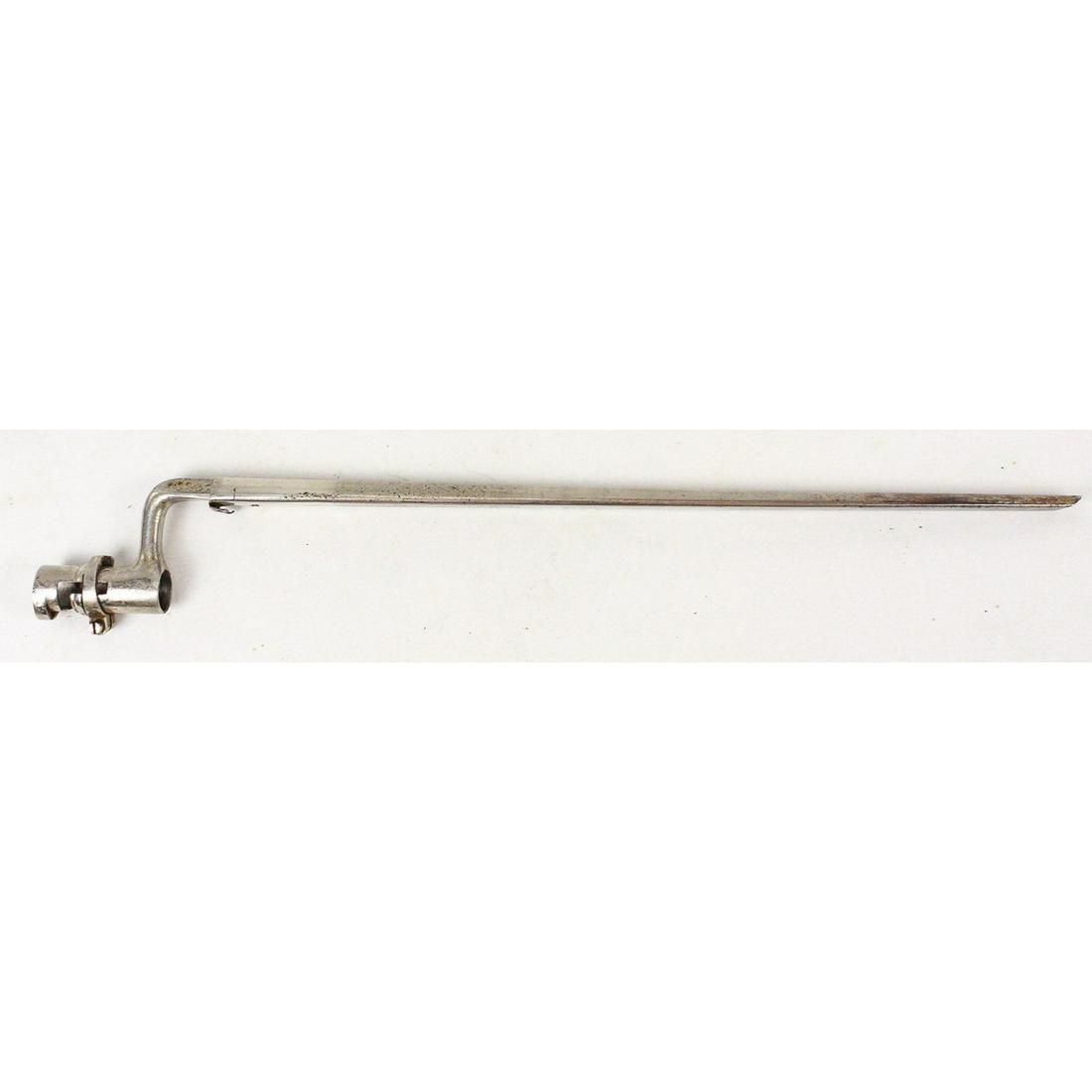 US 1855 Socket Bayonet: In 1873 scabbard with no frog. Both bayonet and scabbard have been chromed with some flaking on chrome.