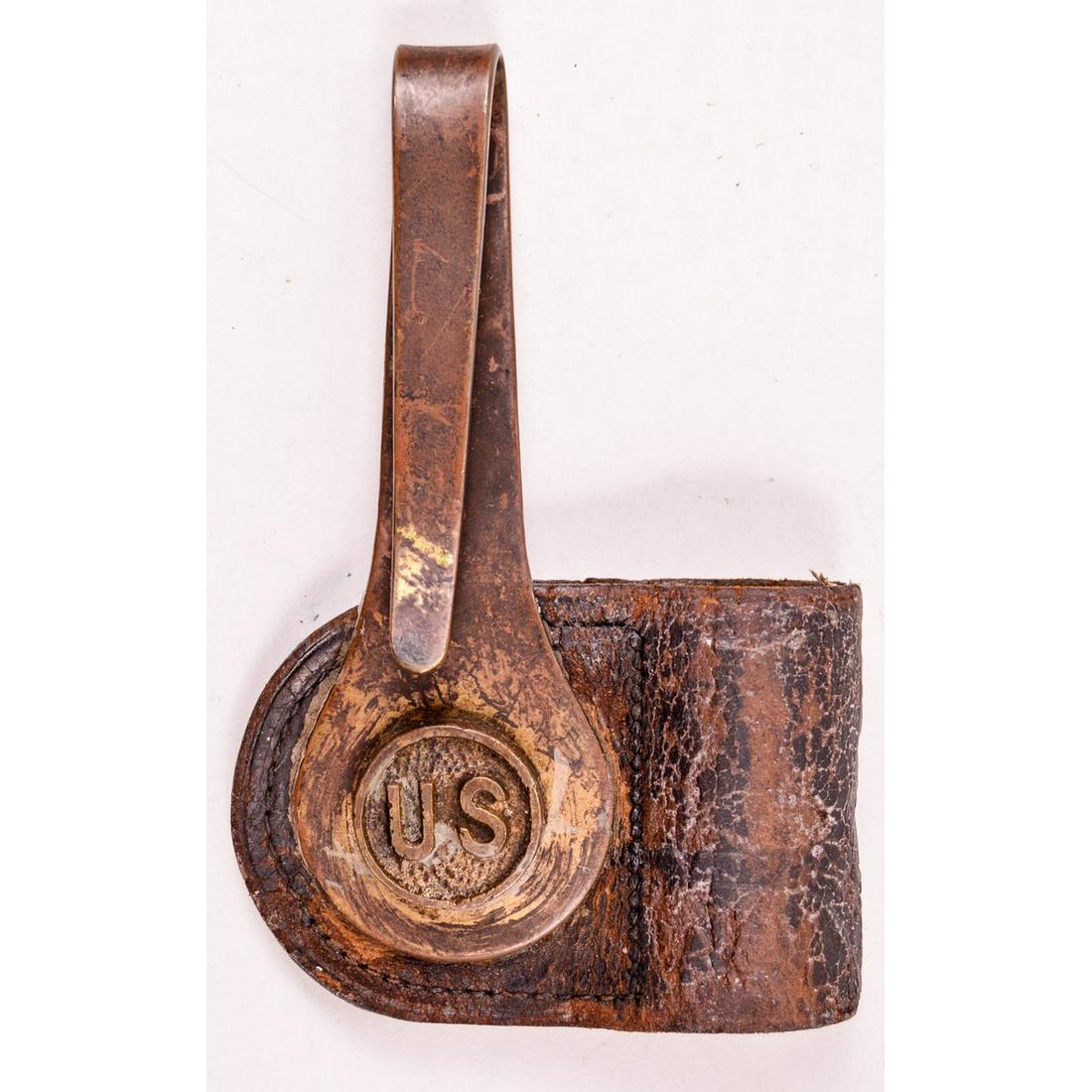 Leather Frog and Hanger for 1873 Bayonet Scabbard: In overall good condition. Has US rondell.