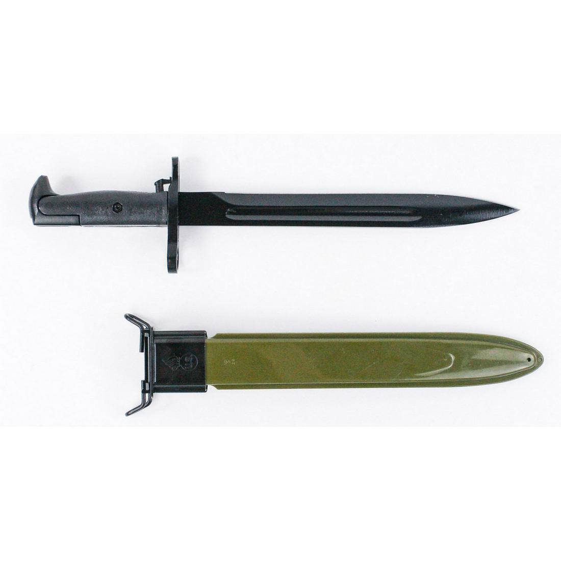 Tiger US M7 Bayonet and Scabbard: US M7 bayonet and scabbard, made by Tiger USA. Like new reproduction of the WWII US M7 bayonet for M1 Garand rifles. 10" blade. See photos.