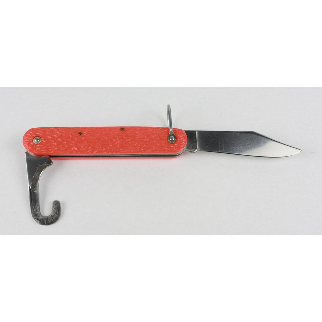 Orange Air Force Pilot's Switchblade: Orange handled Air Force pilot's switchblade. From the Vietnam era. Tang stamp Camillus, New York, USA. Works well.